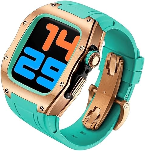 INFRI Titan-Uhrengehäuse, Gummiband, Mod-Kit, für Apple Watch 45 mm, 44 mm, Herren-RM-Metall-Uhrenlünette, Sportarmband, für iWatch Serie 8/7/6/5/4/SE, Ersatzzubehör, 44mm, Achat von INFRI