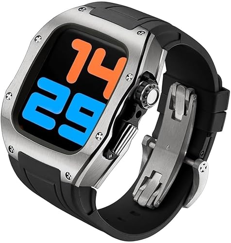 INFRI Titan-Uhrengehäuse, Gummiband, Mod-Kit, für Apple Watch 45 mm, 44 mm, Herren-RM-Metall-Uhrenlünette, Sportarmband, für iWatch Serie 8/7/6/5/4/SE, Ersatzzubehör, 45 mm, Achat von INFRI