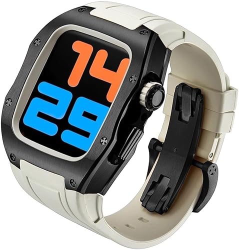 INFRI Titan-Uhrengehäuse, Gummiband, Mod-Kit, für Apple Watch 45 mm, 44 mm, Herren-RM-Metall-Uhrenlünette, Sportarmband, für iWatch Serie 8/7/6/5/4/SE, Ersatzzubehör, 45 mm, Achat von INFRI