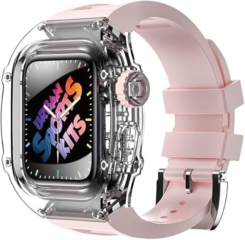 INFRI Transparentes Uhrengehäuse, Gummiband, Mod-Kit, für Apple Watch 8/7/6/5/4/SE, transparentes Uhrengehäuse, sportliches atmungsaktives Armband, für iWatch 45 mm, 44 mm, Ersatzzubehör, 44MM, Achat von INFRI