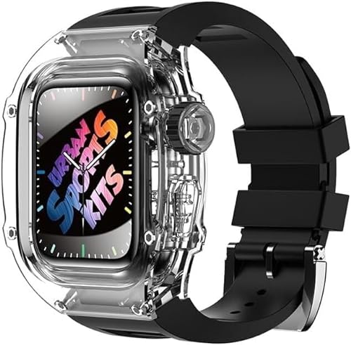 INFRI Transparentes Uhrengehäuse, Gummiband, Mod-Kit, für Apple Watch 8/7/6/5/4/SE, transparentes Uhrengehäuse, sportliches atmungsaktives Armband, für iWatch 45 mm, 44 mm, Ersatzzubehör, 45 mm, Achat von INFRI