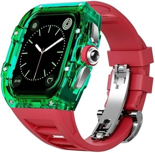 INFRI Transparentes Uhrengehäuse, Mod-Kit, für Apple Watch 45 mm, 44 mm, Gummi-Uhrenarmband und Edelstahl-Verschluss, Uhrengehäuse, für iWatch SE 8, 7, 6, 5, 4 Serie, Uhrenzubehör, For 45mm, Achat von INFRI