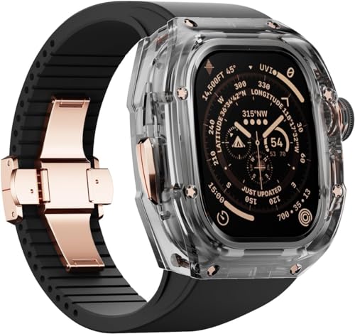 INFRI Transparentes Uhrengehäuse, fluoriertes Gummiband, für Apple Watch Ultra 2, 49 mm, transparentes Kristall-Uhrengehäuse, sportliches atmungsaktives Armband, für iWatch Serie Ultra 2, 49 mm von INFRI