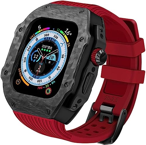 INFRI Uhrenarmband aus Karbonfaser, Gummiband, für Apple Watch 9, 8, 7, 6, 5, 4 SE, Ersatz-Uhrengehäuse, Uhrenarmband, Mod-Kit, für iWatch Serie 45 mm, 44 mm, 49 mm Zubehör, 49 mm, Achat von INFRI