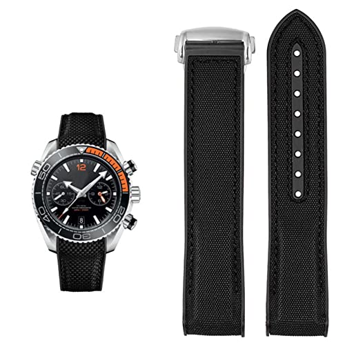 INFRI Uhrenarmband für Omega 300 SEAMASTER 600 PLANET OCEAN Silikon Nylonarmband Uhrenzubehör Uhrenarmband Kette 20mm 22mm Gürtel(Black SK,20mm) von INFRI