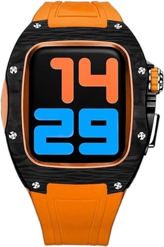 INFRI Uhrengehäuse aus Karbonfaser, Gummi-Uhrenarmband-Modifikationsset, für Apple Watch 8, 7, 45 mm, 44 mm, luxuriöser Metallrahmen, Legierungsgehäuse, RM-Mod-Kit, für iWatch 8, 7, 6, 5, 4, 3, von INFRI