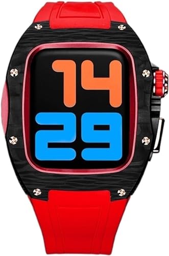 INFRI Uhrengehäuse aus Karbonfaser, Gummi-Uhrenarmband-Modifikationsset, für Apple Watch 8, 7, 45 mm, 44 mm, luxuriöser Metallrahmen, Legierungsgehäuse, RM-Mod-Kit, für iWatch 8, 7, 6, 5, 4, 3, von INFRI