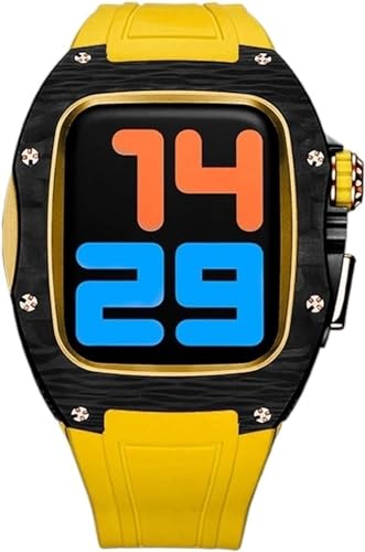 INFRI Uhrengehäuse aus Karbonfaser, Gummi-Uhrenarmband-Modifikationsset, für Apple Watch 8, 7, 45 mm, 44 mm, luxuriöser Metallrahmen, Legierungsgehäuse, RM-Mod-Kit, für iWatch 8, 7, 6, 5, 4, 3, von INFRI