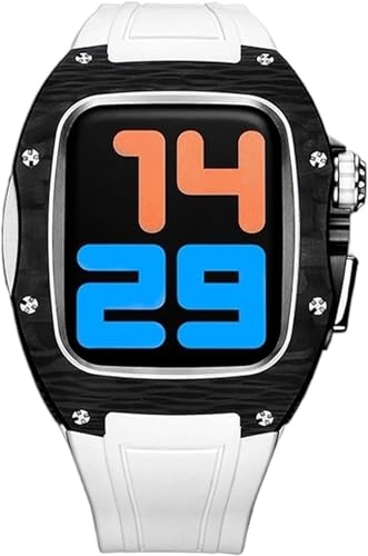 INFRI Uhrengehäuse aus Karbonfaser, Gummi-Uhrenarmband-Modifikationsset, für Apple Watch 8, 7, 45 mm, 44 mm, luxuriöser Metallrahmen, Legierungsgehäuse, RM-Mod-Kit, für iWatch 8, 7, 6, 5, 4, 3, von INFRI