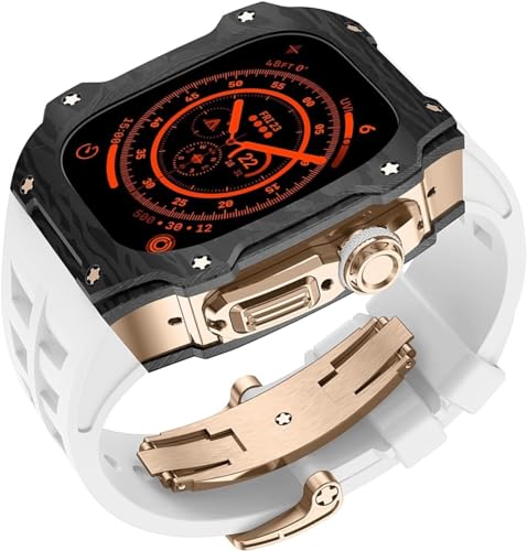INFRI Uhrengehäuse aus Karbonfaser, Titan-Metall, Gummiband, für Apple Watch Ultra 2, 49 mm, Ersatzzubehör, RM-Stil, sportlich, atmungsaktiv, mit Faltschnalle, For ultra 2, Achat von INFRI