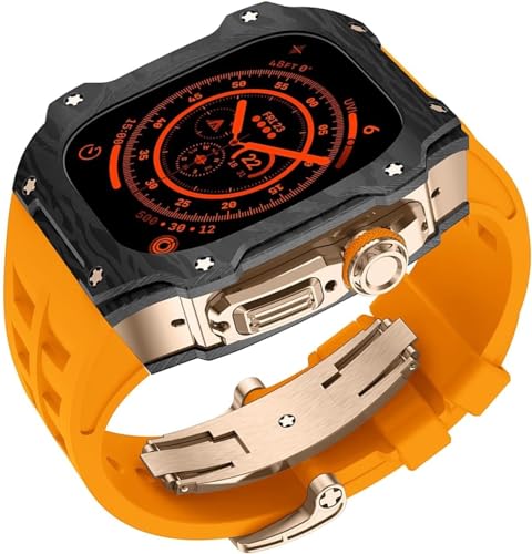 INFRI Uhrengehäuse aus Karbonfaser, Titan-Metall, Gummiband, für Apple Watch Ultra 2, 49 mm, Ersatzzubehör, RM-Stil, sportlich, atmungsaktiv, mit Faltschnalle, For ultra 2, Achat von INFRI