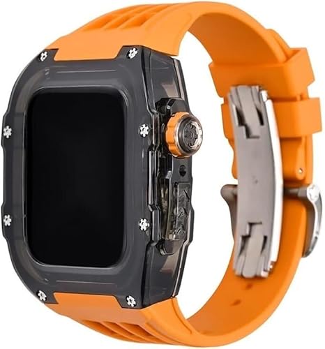 INFRI Volltransparentes Uhrengehäuse, Fluorkautschukband, für Apple Watch Serie Ultra 2, 9, 8, 7, 6, 5, 49 mm, 45 mm, 44 mm, stoßfester, transparenter Rahmen, Lünette, Uhrengehäuse-Armband, Mod Kit, von INFRI