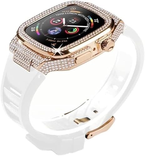 INFRI Zirkon Uhrengehäuse, Gummiband, für Apple Watch 8, 7, 45 mm, Metalllünette und Schnalle, Fluorkautschukband, für iWatch SE 6, 5, 4, 44 mm, Nachrüst-Set, 45 mm, Achat von INFRI