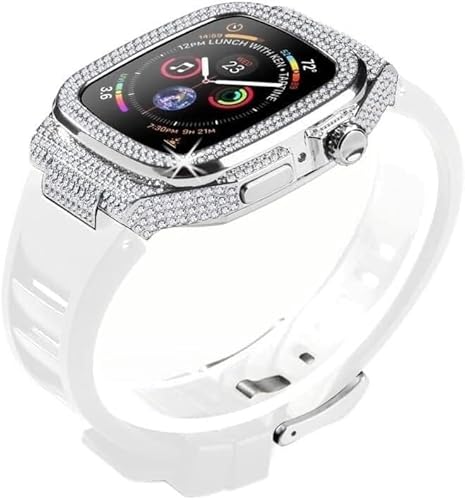 INFRI Zirkon Uhrengehäuse, Gummiband, für Apple Watch 8, 7, 45 mm, Metalllünette und Schnalle, Fluorkautschukband, für iWatch SE 6, 5, 4, 44 mm, Nachrüst-Set, 45 mm, Achat von INFRI