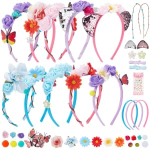 INFUNLY 10 Set DIY Stirnband Making Kit Blumen Machen Sie Ihre eigene Mode Stirnband Haarzubehör Making Set Simulierte Katze Ohren Haar Armbänder Making Set Handmade für Geburtstag Weihnachtsgeschenke von INFUNLY