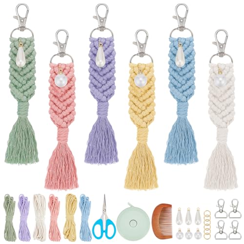 INFUNLY Boho-Makramee-Schlüsselanhänger-Set, DIY-Schlüsselband Mit Mini-Quaste, Armband Für Erwachsene, Anfänger, Bastelset Mit Anleitung Für Autosch von INFUNLY