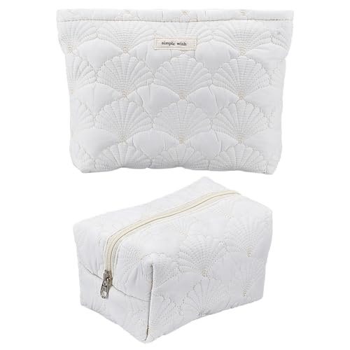 INFUNLY Gestepptes Make-up-Taschen-Set für Damen, große Kosmetiktasche mit Reißverschluss, weiße Muschel, tragbare Reise-Kulturbeutel, weit geöffnet, Reise-Kosmetik-Organizer, Geldbörse für Mädchen, 2 INFUNLY Gestepptes Make-up-Taschen-Set für Damen, große Kosmetiktasche mit Reißverschluss, weiße Muschel, tragbare Reise-Kulturbeutel, weit geöffnet, Reise-Kosmetik-Organizer, Geldbörse für Mädchen, 2 von INFUNLY