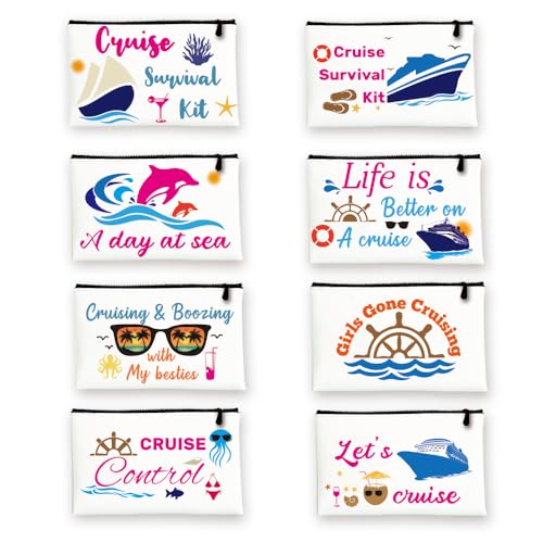 INFUNLY Kosmetiktaschen aus Segeltuch für den Sommer, Motiv: blaues Boot, Ozean-Thema, Reise-Kosmetik, inspirierende Tasche mit Reißverschlüssen, große Baumwoll-Kulturbeutel für Damen, 8 Stück INFUNLY Kosmetiktaschen aus Segeltuch für den Sommer, Motiv: blaues Boot, Ozean-Thema, Reise-Kosmetik, inspirierende Tasche mit Reißverschlüssen, große Baumwoll-Kulturbeutel für Damen, 8 Stück von INFUNLY