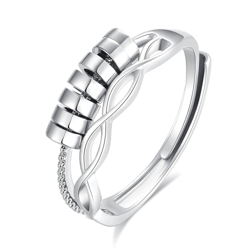 INFUSEU Angst Rings Damen, Fidget Angstring Ringe Verstellbar Bead Einstellbare Spinner Worry Schmuck Anxiety Ring Geschenk für Frauen Damen Mädchen von INFUSEU