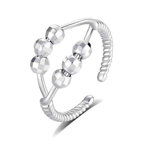 INFUSEU Anti Stress Ring, Fidget Angstring Anti Stress Ringe Verstellbar Bead Einstellbare Spinner Worry Schmuck Anxiety Ring Geschenk für Frauen Damen Mädchen von INFUSEU