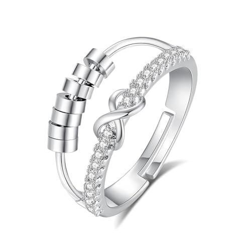 INFUSEU Anti Stress Ring, Fidget Angstring Unendlichkeits Symbol Ringe Verstellbar Bead Einstellbare Spinner Worry Schmuck Anxiety Ring Geschenk für Frauen Damen Mädchen von INFUSEU