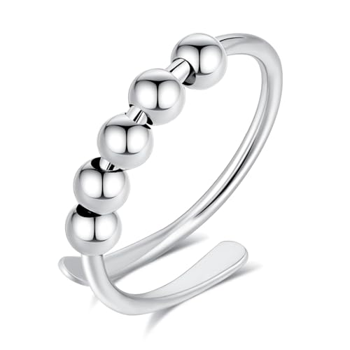 INFUSEU Anti Stress Ring, Fidget Angstring Ringe Verstellbar Bead Einstellbare Spinner Worry Schmuck Anxiety Ring Geschenk für Frauen Damen Mädchen von INFUSEU