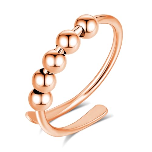 INFUSEU Anti Stress Ring, Fidget Angstring Ringe Verstellbar Bead Einstellbare Spinner Worry Schmuck Anxiety Ring Geschenk für Frauen Damen Mädchen (02-Roségold) von INFUSEU