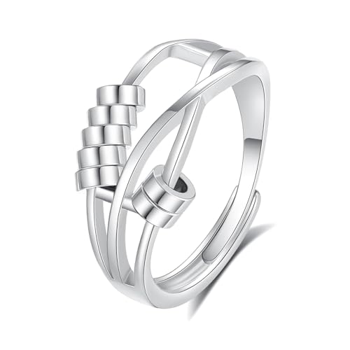 INFUSEU Anti Stress Ring Dicke Finger, Fidget Angstring Ringe Verstellbar Bead Einstellbare Spinner Worry Schmuck Anxiety Ring Geschenk für Frauen Damen Mädchen von INFUSEU