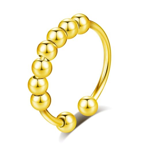 INFUSEU Anti Stress Ringe, Fidget Angstring Gold Ringe Verstellbar Bead Einstellbare Spinner Worry Schmuck Anxiety Ring Geschenk für Frauen Damen Mädchen von INFUSEU