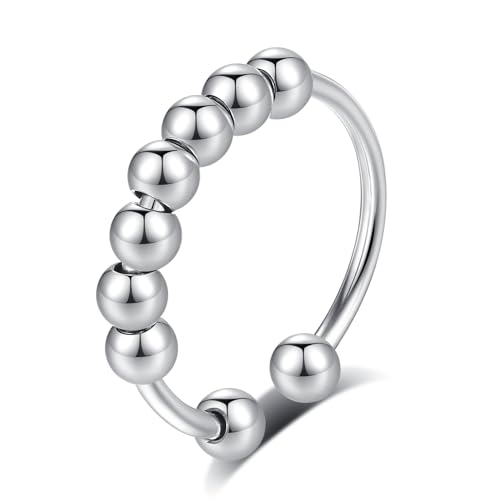 INFUSEU Anti Stress Ringe, Fidget Angstring Ringe Verstellbar Bead Einstellbare Spinner Worry Schmuck Anxiety Ring Geschenk für Frauen Damen Mädchen von INFUSEU