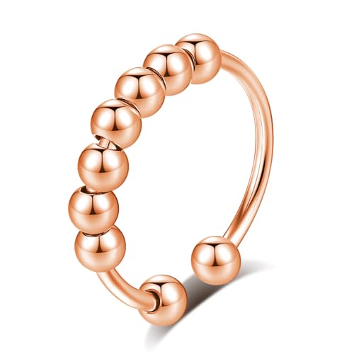 INFUSEU Anti Stress Ringe, Fidget Angstring Rosegold Ringe Verstellbar Bead Einstellbare Spinner Worry Schmuck Anxiety Ring Geschenk für Frauen Damen Mädchen von INFUSEU