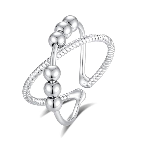 INFUSEU Anxiety Ring, Fidget Angstring Ringe Verstellbar Bead Einstellbare Spinner Worry Schmuck Anxiety Ring Geschenk für Frauen Damen Mädchen von INFUSEU