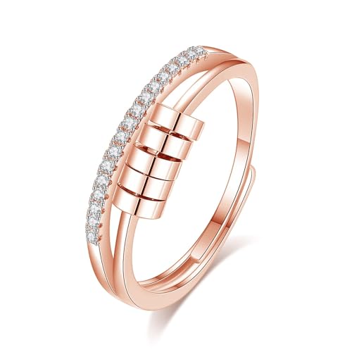 INFUSEU Anxiety Ring für Mädchen, Fidget Angstring Rosegold Ringe Verstellbar Bead Einstellbare Spinner Worry Schmuck Anxiety Ring Geschenk für Frauen Damen Mädchen von INFUSEU