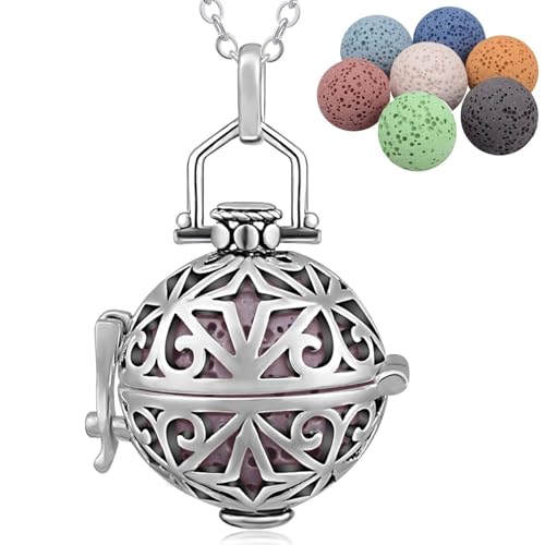 INFUSEU Aromatherapie Kette, Duftstein Diffuser Anhanger Aroma Versilbert Frauen Halskette Meditations Stimmungskette Lavastein Diffuser Schmuck Frauen von INFUSEU