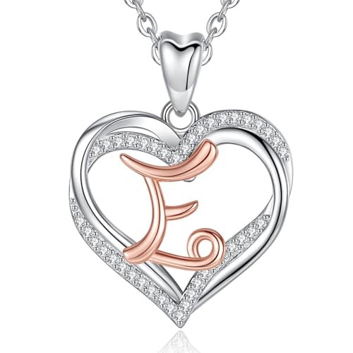 INFUSEU Buchstaben Ketten Anhänger Rosegold, Brief Halskette FüR Frauen 925 Sterling Silber Initial E Herz Zirkonia CZ Schmuck Fur Dame Kettenanhänger Geschenke von INFUSEU