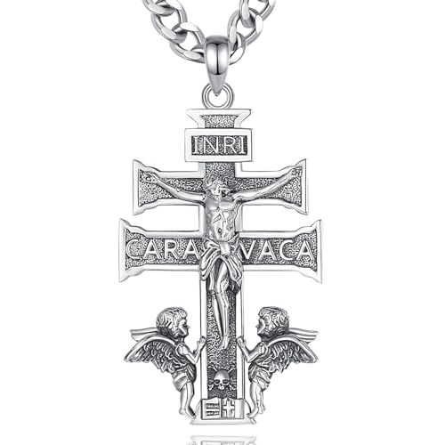 INFUSEU Caravaca Kreuz Kette, 925 Sterling Silber Heidnische Medaille Schutzpatron Anhänger Christlicher Religiöser Engelsglaube Spanischer Schmuck Amulett Geschenke für Männer Frauen von INFUSEU