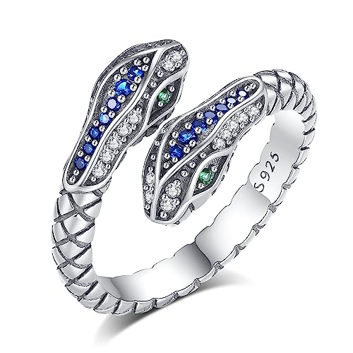 INFUSEU Damen Eidechse Schlangenring, Mystischer Schlangen Schmuck 925 Silber Verstellbar Modell 7–8 Ring Vintage Daumenring Geschenk für Männer Frauen von INFUSEU