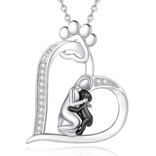 INFUSEU Damen Halskette Hund, 925 Sterling Silber Tier Halskette Herz Anhänger Tierliebhaber Hund Geburtstag Geschenke Für Frauen von INFUSEU