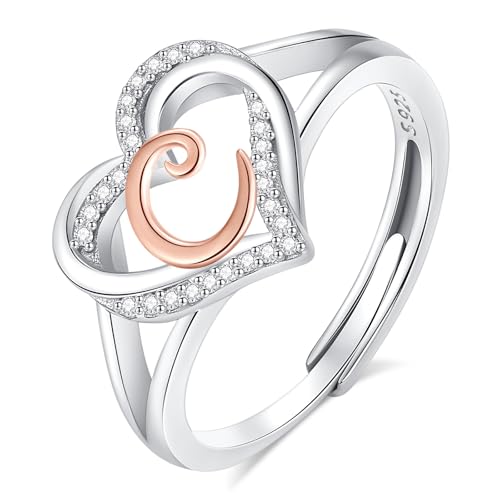 INFUSEU Damen Ring Mit Initialen, 925 Sterling Silber C Buchstabe Herz Offener Ringe Buchstabenform Initial Name Alphabet A-Z Verstellbar Personalisierter Schmuck Geschenke für Frauen Damen Mädchen von INFUSEU