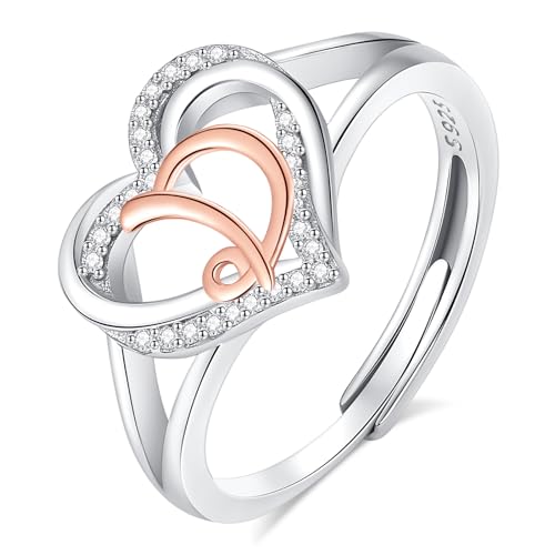 INFUSEU Damen Ring Mit Initialen, 925 Sterling Silber D Buchstabe Herz Offener Ringe Buchstabenform Initial Name Alphabet A-Z Verstellbar Personalisierter Schmuck Geschenke für Frauen Damen Mädchen von INFUSEU