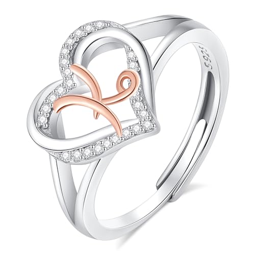 INFUSEU Damen Ring Mit Initialen, 925 Sterling Silber K Buchstabe Herz Offener Ringe Buchstabenform Initial Name Alphabet A-Z Verstellbar Personalisierter Schmuck Geschenke für Frauen Damen Mädchen von INFUSEU