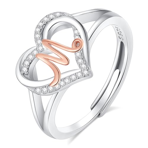 INFUSEU Damen Ring Mit Initialen, 925 Sterling Silber M Buchstabe Herz Offener Ringe Buchstabenform Initial Name Alphabet A-Z Verstellbar Personalisierter Schmuck Geschenke für Frauen Damen Mädchen INFUSEU Damen Ring Mit Initialen, 925 Sterling Silber M Buchstabe Herz Offener Ringe Buchstabenform Initial Name Alphabet A-Z Verstellbar Personalisierter Schmuck Geschenke für Frauen Damen Mädchen von INFUSEU