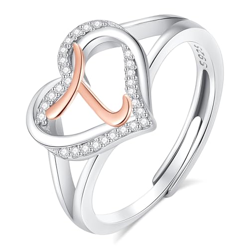 INFUSEU Damen Ring Mit Initialen, 925 Sterling Silber T Buchstabe Herz Offener Ringe Buchstabenform Initial Name Alphabet A-Z Verstellbar Personalisierter Schmuck Geschenke für Frauen Damen Mädchen INFUSEU Damen Ring Mit Initialen, 925 Sterling Silber T Buchstabe Herz Offener Ringe Buchstabenform Initial Name Alphabet A-Z Verstellbar Personalisierter Schmuck Geschenke für Frauen Damen Mädchen von INFUSEU