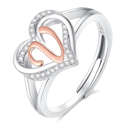 INFUSEU Damen Ring Mit Initialen, 925 Sterling Silber V Buchstabe Herz Offener Ringe Buchstabenform Initial Name Alphabet A-Z Verstellbar Personalisierter Schmuck Geschenke für Frauen Damen Mädchen von INFUSEU