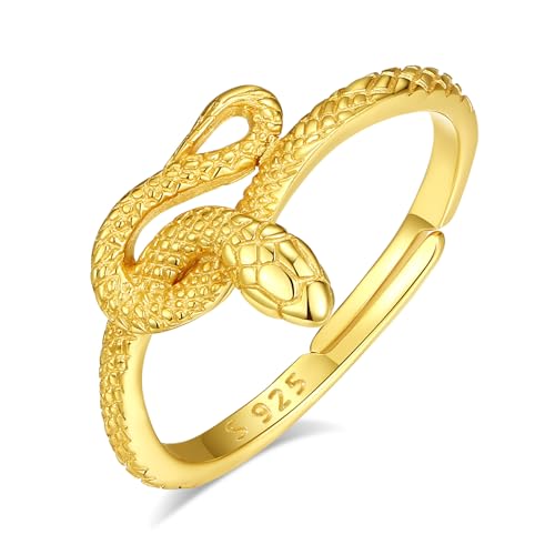 INFUSEU Damen Schlangenring, Mystischer Schlangen Keltischer Knoten Schmuck 925 Silber 18K Gold Verstellbar Modell 7–8 Ring Vintage Daumenring Geschenk für Männer Frauen von INFUSEU