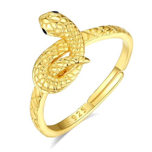 INFUSEU Damen Schlangenring, Mystischer Schlangen Schmuck 925 Silber 18K Gold Verstellbar Modell 7–8 Ring Keltischer Knoten Vintage Daumenring Geschenk für Männer Frauen von INFUSEU