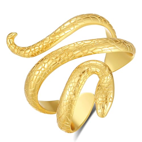INFUSEU Damen Schlangenring, Mystischer Schlangen Schmuck 925 Silber 18K Gold Verstellbar Modell 7–8 Ring Vintage Daumenring Geschenk für Männer Frauen von INFUSEU