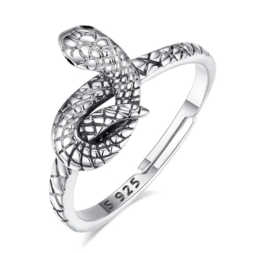 INFUSEU Damen Schlangenring, Mystischer Schlangen Schmuck 925 Silber Verstellbar Modell 7–8 Ring Keltischer Knoten Vintage Daumenring Geschenk für Männer Frauen von INFUSEU