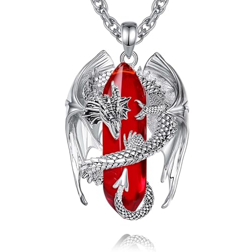 INFUSEU Drachen Kette, Kristall Halskette Nordischer Drache Eingewickelt Zylinder Edelstein Vintage Karneol Anhänger Heilkristall Gothic Natürlicher Kristallschmuck Geschenk für Männer Frauen INFUSEU Drachen Kette, Kristall Halskette Nordischer Drache Eingewickelt Zylinder Edelstein Vintage Karneol Anhänger Heilkristall Gothic Natürlicher Kristallschmuck Geschenk für Männer Frauen von INFUSEU