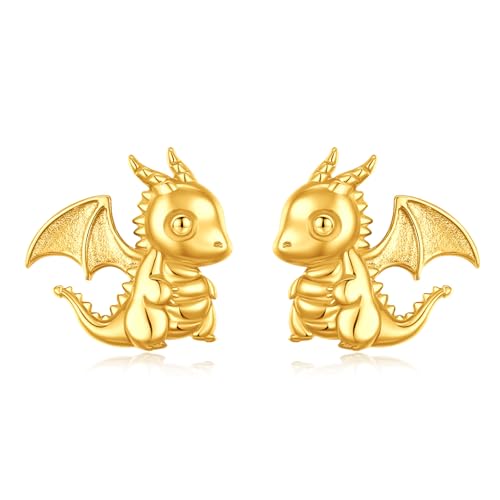 INFUSEU Drachen Ohrringe, 925 Sterling Silber Vergoldet Wikinger Ohrstecker Drache Gothic Anime Tiere Schmuck für Damen Frauen von INFUSEU